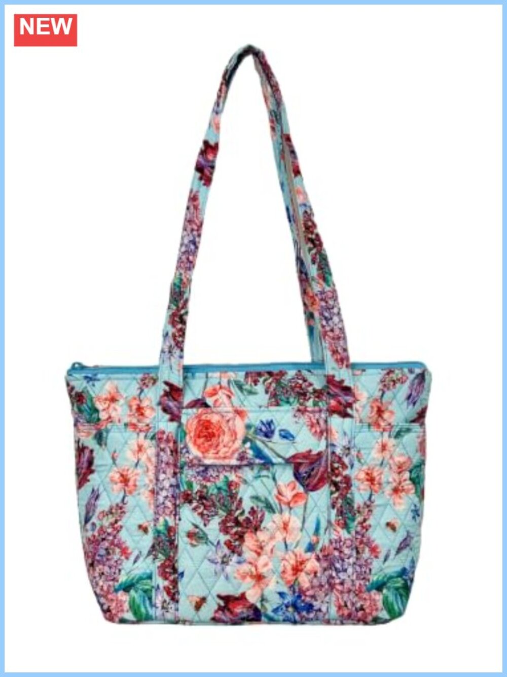Quilted Small Tote Bag Lightweight Fabric Handbag Multiple Pockets Purse